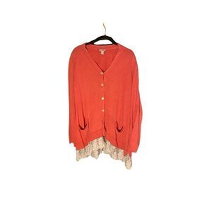 Logo by Lori Goldstein women’s coral orange button front cardigan S/XL ￼